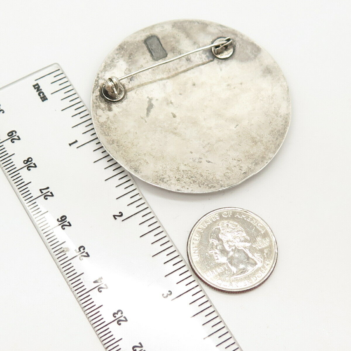 925 Sterling Silver Vintage Enamel Tribal God Round Pin Brooch