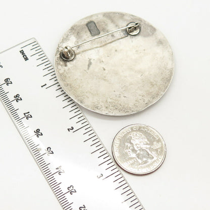 925 Sterling Silver Vintage Enamel Tribal God Round Pin Brooch