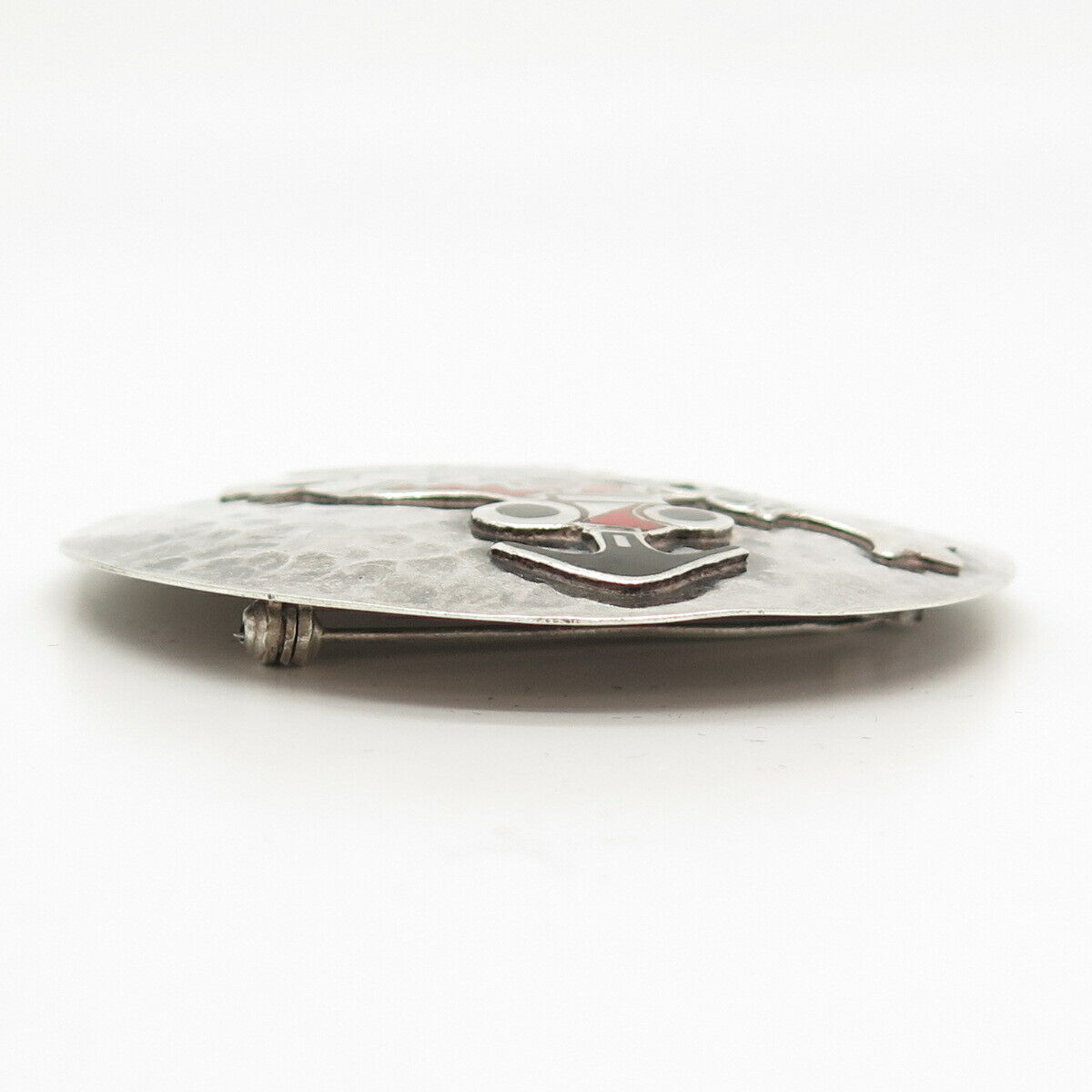 925 Sterling Silver Vintage Enamel Tribal God Round Pin Brooch