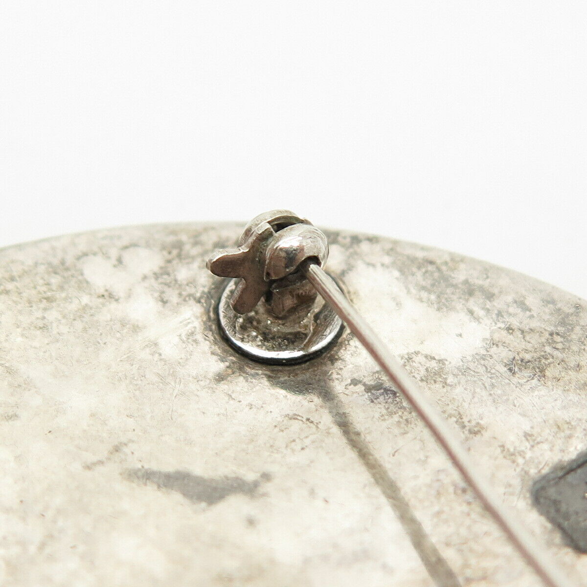 925 Sterling Silver Vintage Enamel Tribal God Round Pin Brooch