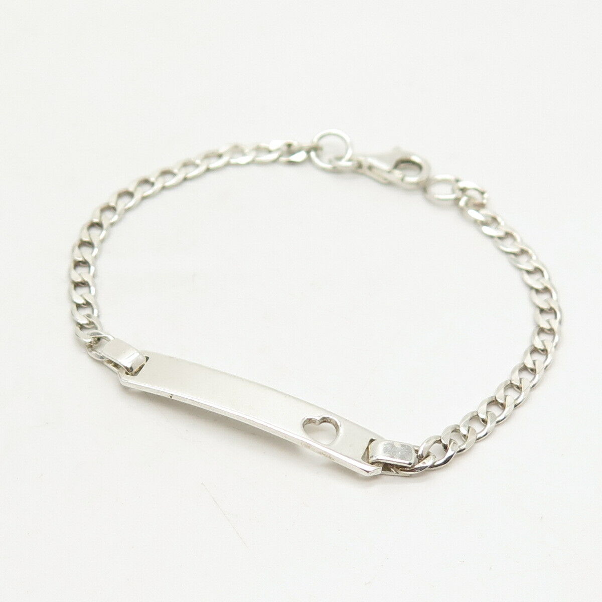 925 Sterling Silver ID Heart Cuban Link Bracelet 5.5"