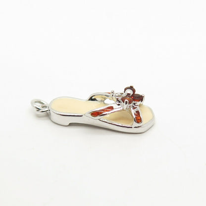 925 Sterling Silver Cognac-Tone C Z & Enamel Flip-Flop Shoe Charm Pendant