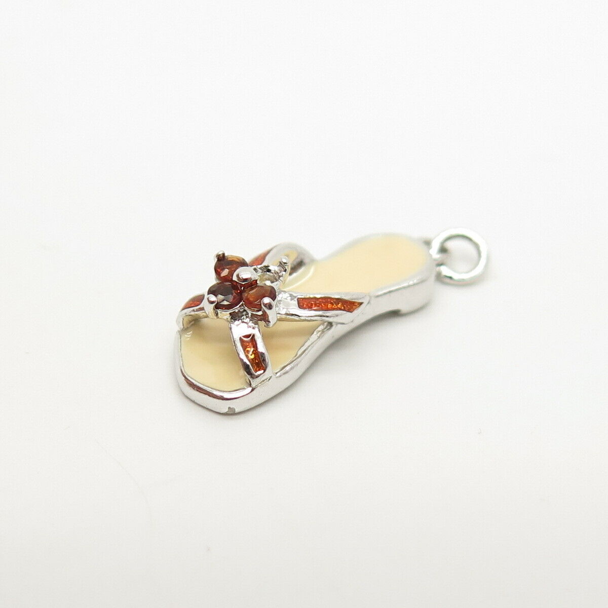 925 Sterling Silver Cognac-Tone C Z & Enamel Flip-Flop Shoe Charm Pendant