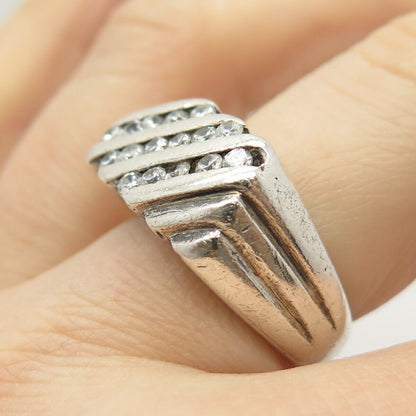 925 Sterling Silver Vintage C Z Striped Signet Ring Size 7 3/4