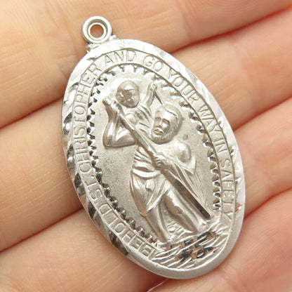 925 Sterling Silver Vintage St. Christopher Religious Oval Pendant