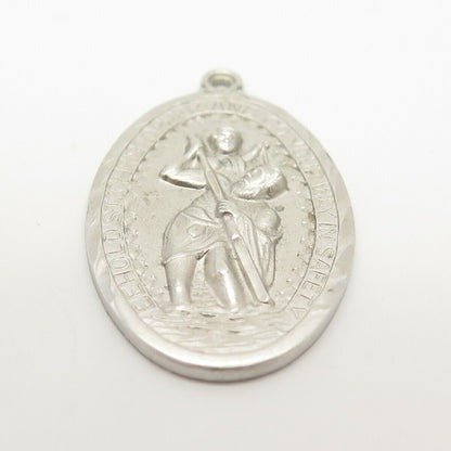 925 Sterling Silver Vintage St. Christopher Religious Oval Pendant