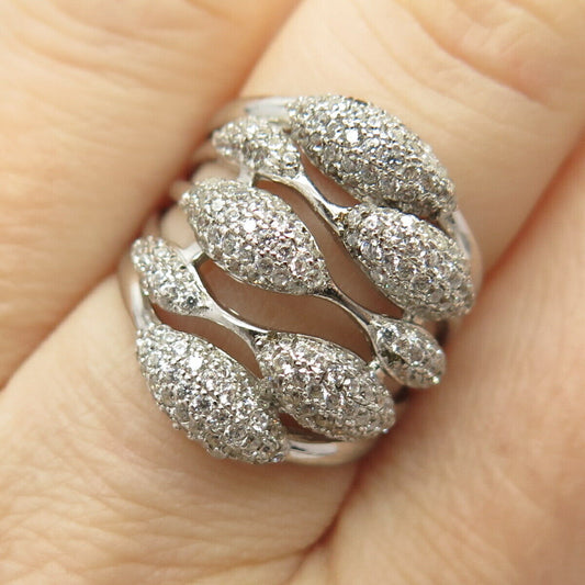 925 Sterling Silver Pave C Z Wide Ring Size 6 3/4