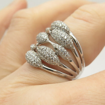 925 Sterling Silver Pave C Z Wide Ring Size 6 3/4