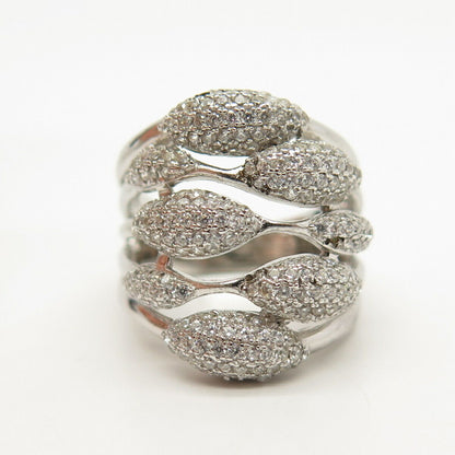 925 Sterling Silver Pave C Z Wide Ring Size 6 3/4