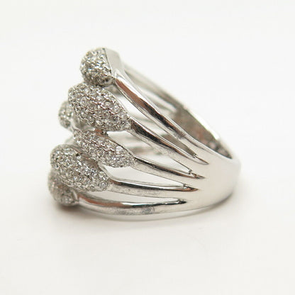 925 Sterling Silver Pave C Z Wide Ring Size 6 3/4