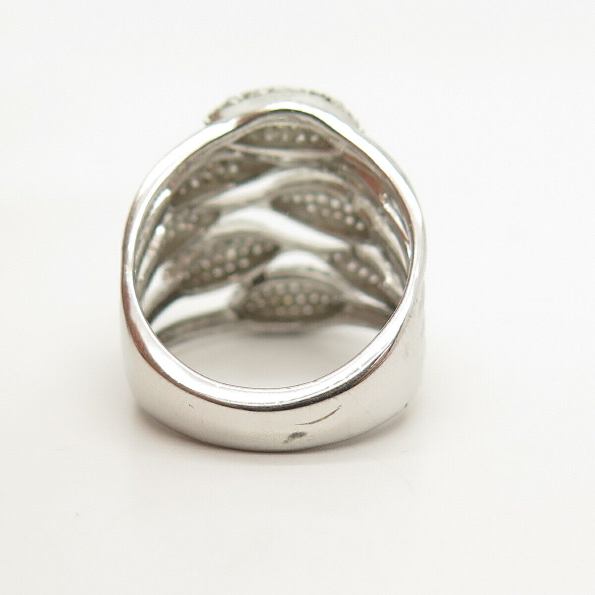 925 Sterling Silver Pave C Z Wide Ring Size 6 3/4