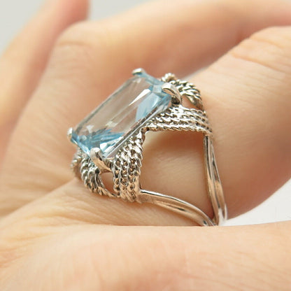 925 Sterling Silver Real Brue Topaz Gemstone Rope Ring