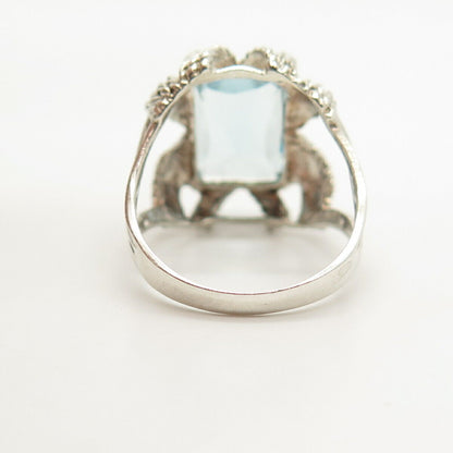 925 Sterling Silver Real Brue Topaz Gemstone Rope Ring