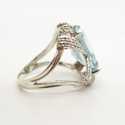 925 Sterling Silver Real Brue Topaz Gemstone Rope Ring