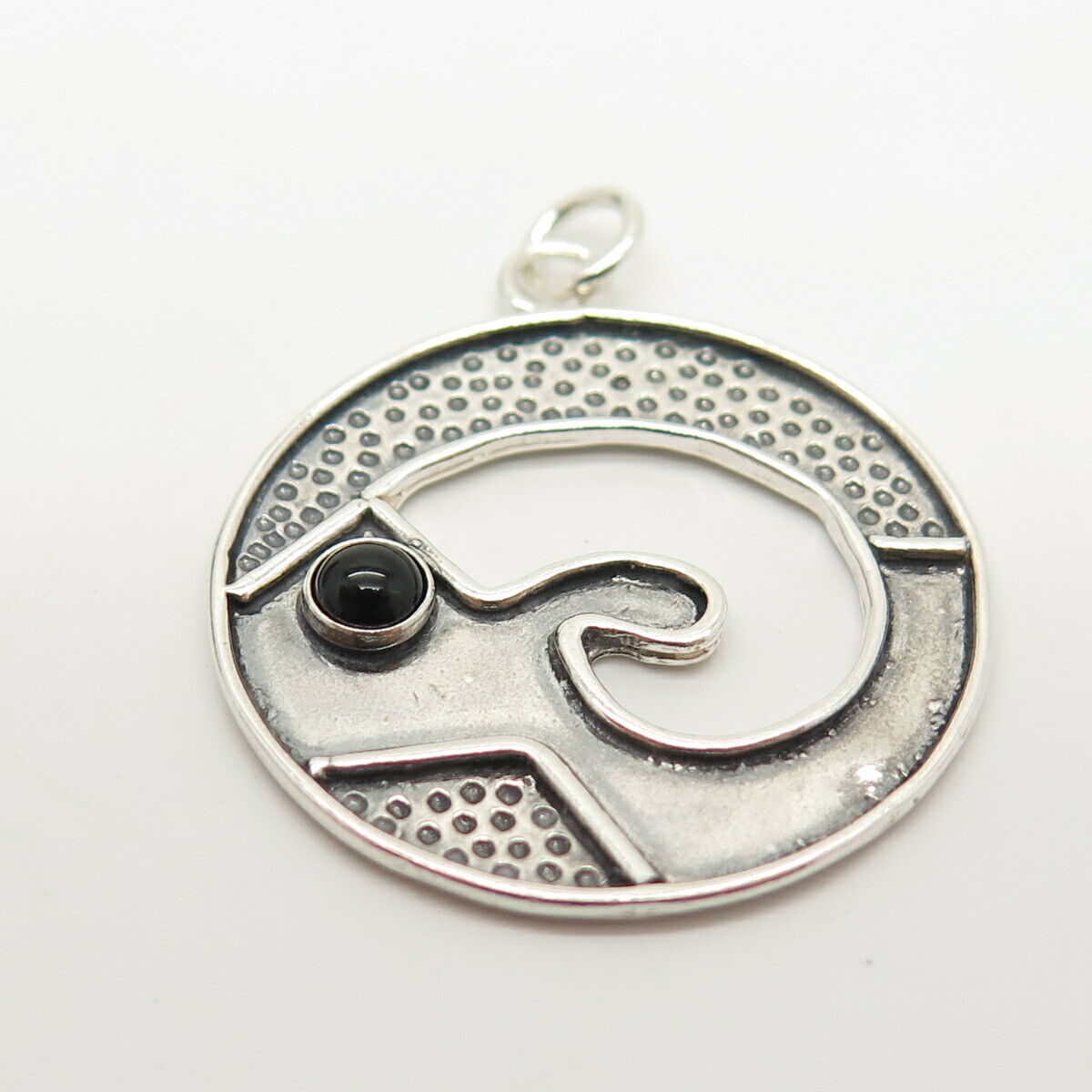 925 Sterling Silver Vintage Real Black Onyx Gemstone Tribal Pendant