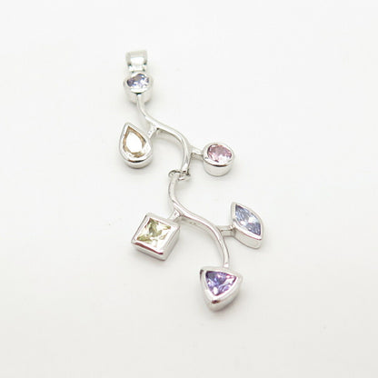 925 Sterling Silver Multi-Color C Z Twig Pendant