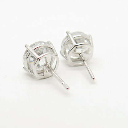 925 Sterling Silver Round-Cut C Z Stud Earrings