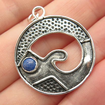 925 Sterling Silver Vintage Real Lapis Lazuli Gem Tribal Pendant