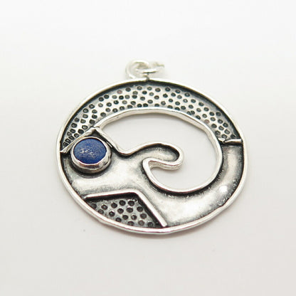 925 Sterling Silver Vintage Real Lapis Lazuli Gem Tribal Pendant