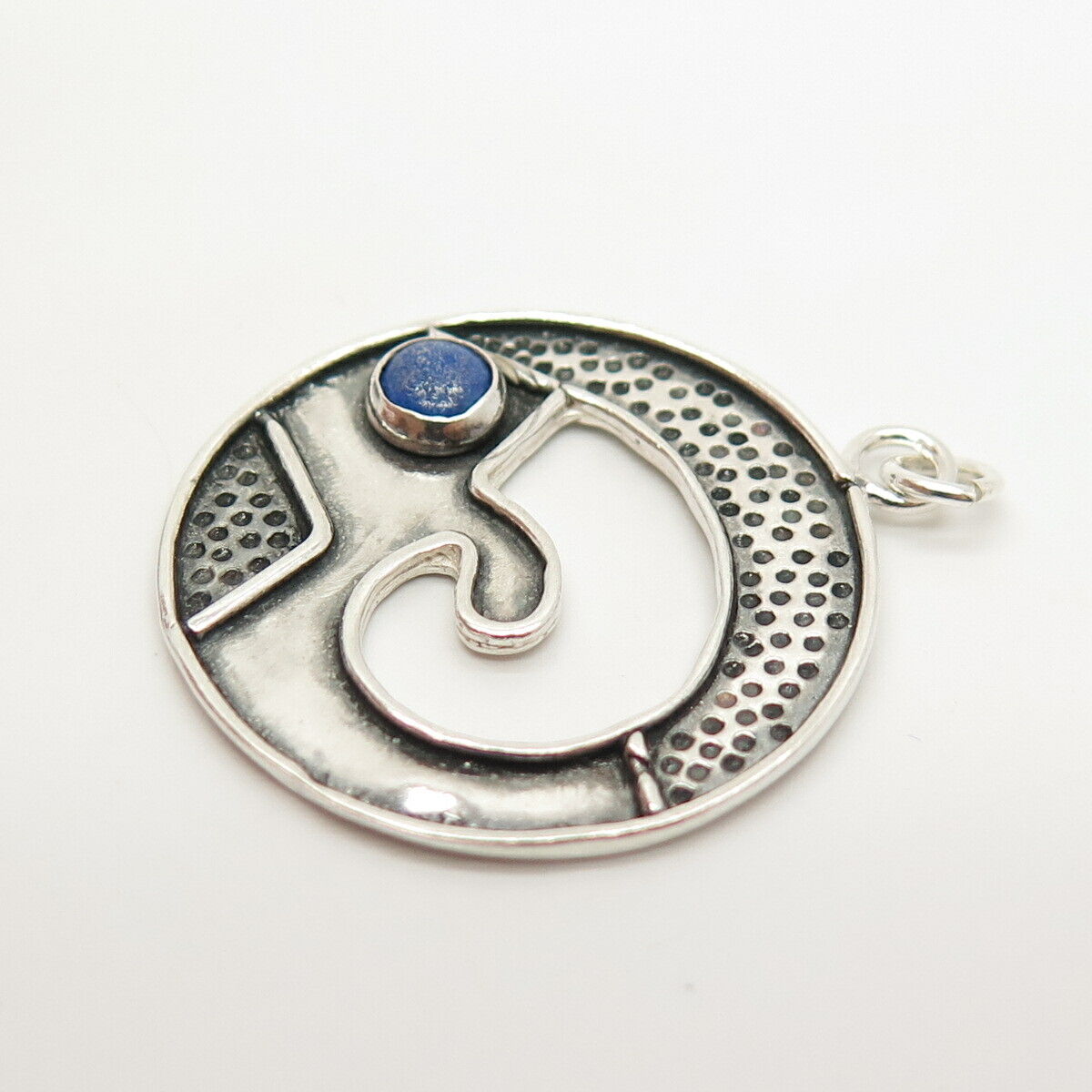 925 Sterling Silver Vintage Real Lapis Lazuli Gem Tribal Pendant