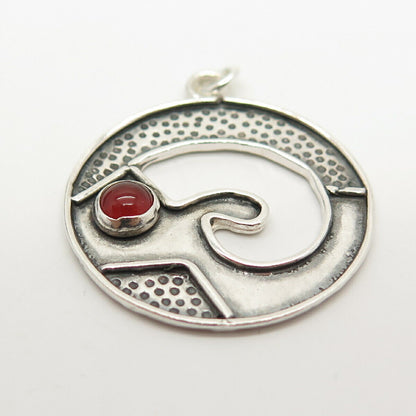 925 Sterling Silver Vintage Real Carnelian Gem Tribal Pendant