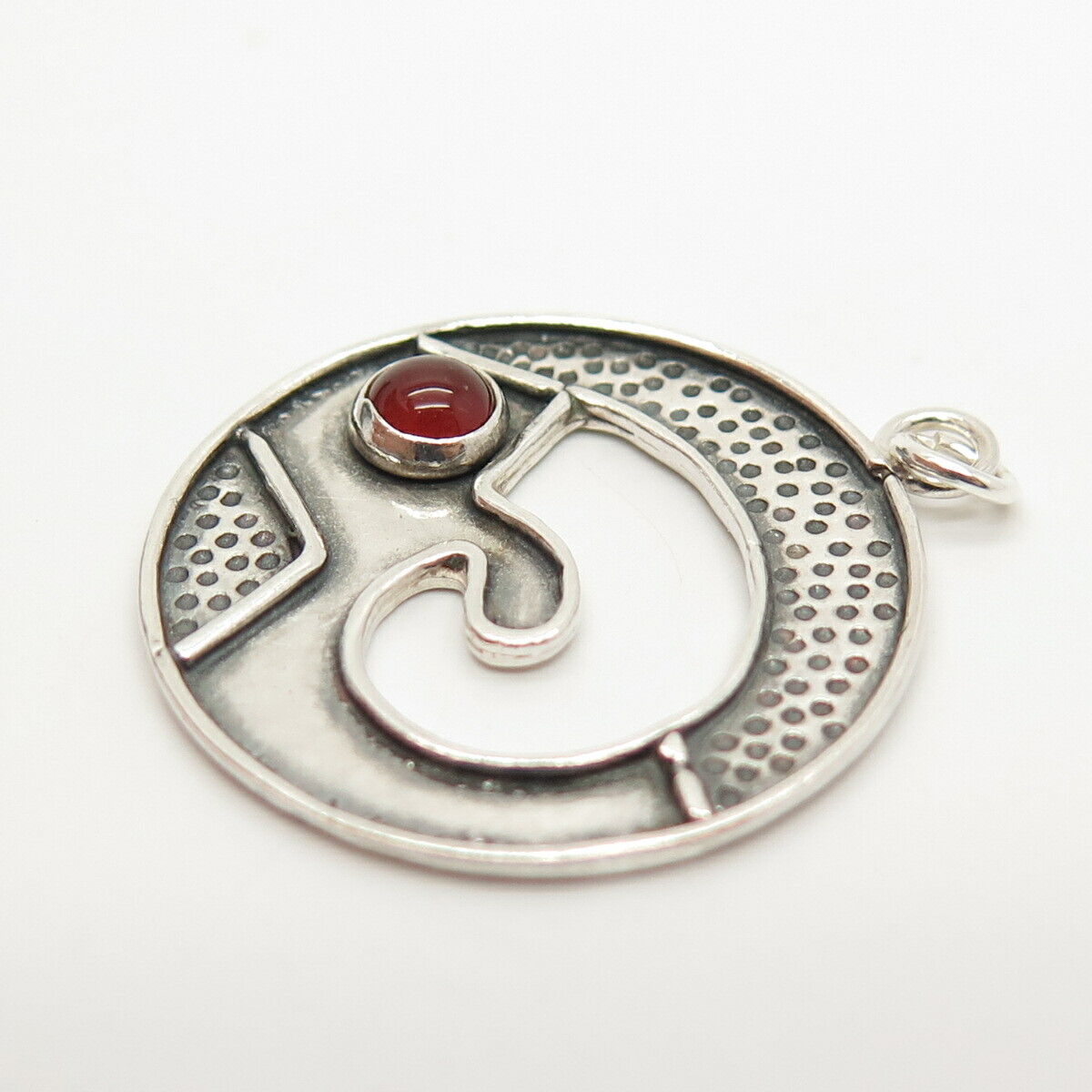 925 Sterling Silver Vintage Real Carnelian Gem Tribal Pendant