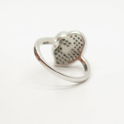 925 Sterling Silver Real Melanite Gemstone Abstract Heart Ring Size 5.5