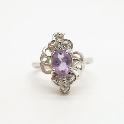 925 Sterling Silver Real Amethyst Gemstone & C Z Ring Size 5 3/4