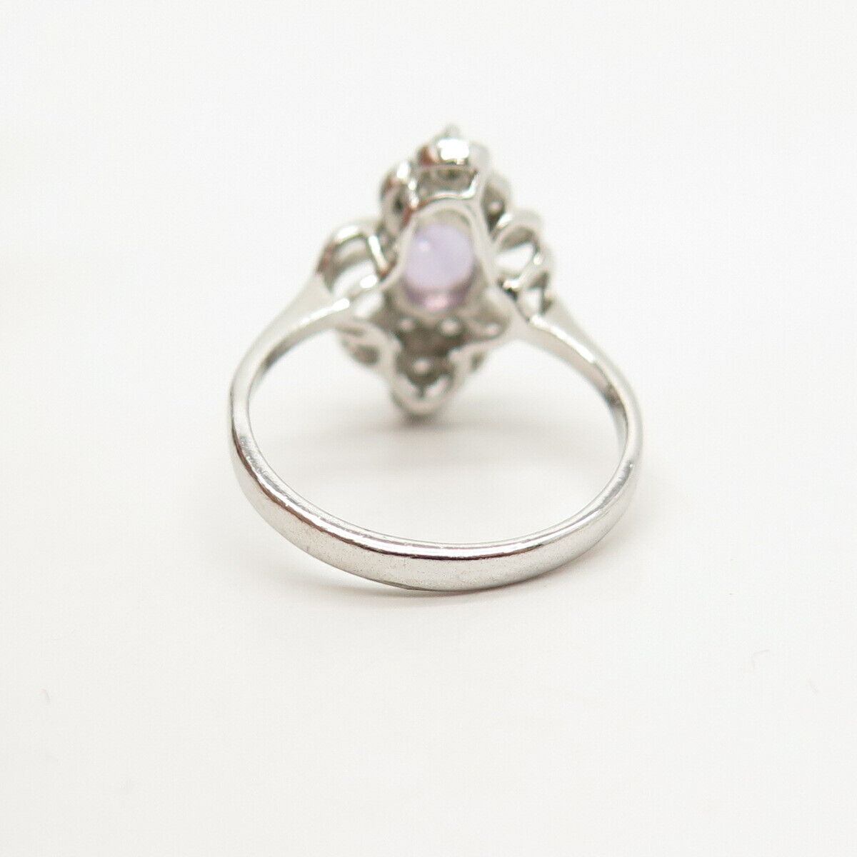 925 Sterling Silver Real Amethyst Gemstone & C Z Ring Size 5 3/4