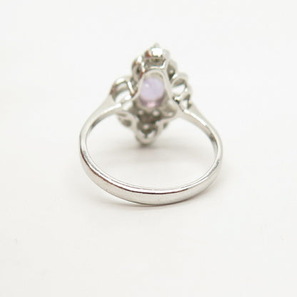 925 Sterling Silver Real Amethyst Gemstone & C Z Ring Size 5 3/4