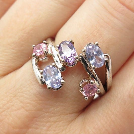 925 Sterling Silver Multi-Color C Z Overlap Ring Size 7 3/4