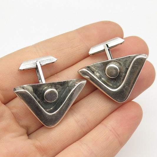 925 Sterling Silver Vintage Tribal Symbols Triangle Cufflinks