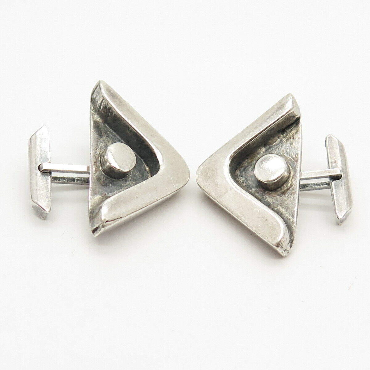 925 Sterling Silver Vintage Tribal Symbols Triangle Cufflinks