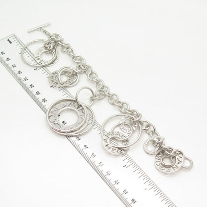 925 Sterling Silver Italy Circle Charms Rolo Link Bracelet 6 3/4"