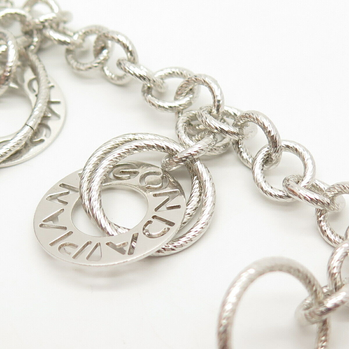 925 Sterling Silver Italy Circle Charms Rolo Link Bracelet 6 3/4"