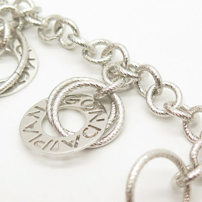 925 Sterling Silver Italy Circle Charms Rolo Link Bracelet 6 3/4"