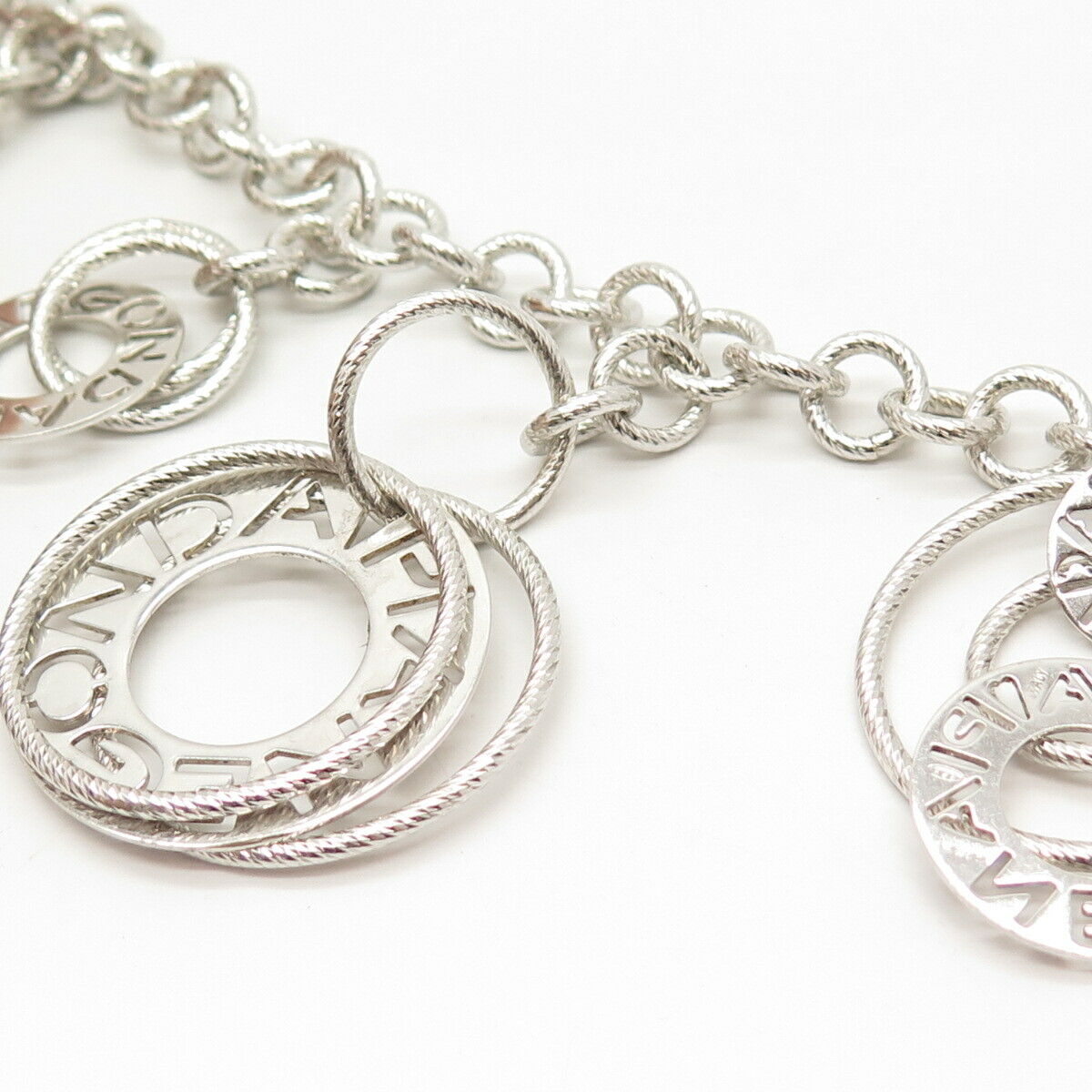 925 Sterling Silver Italy Circle Charms Rolo Link Bracelet 6 3/4"