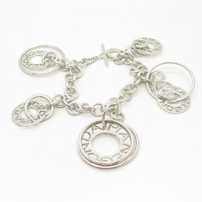 925 Sterling Silver Italy Circle Charms Rolo Link Bracelet 6 3/4"