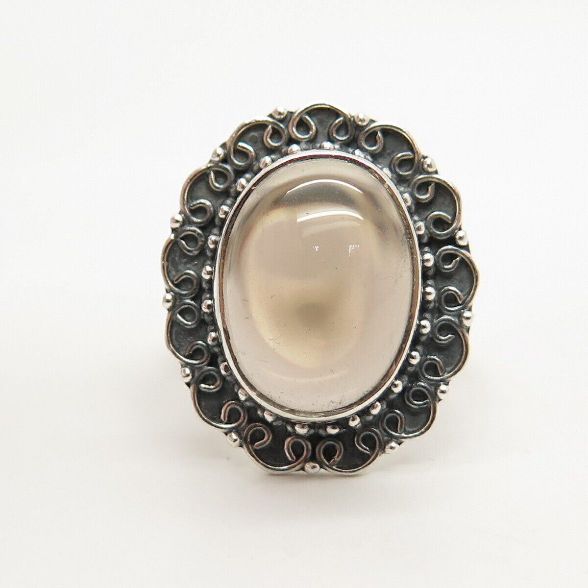 925 Sterling Silver Vintage Real Smoky Quartz Gem Ring Size 8 3/4