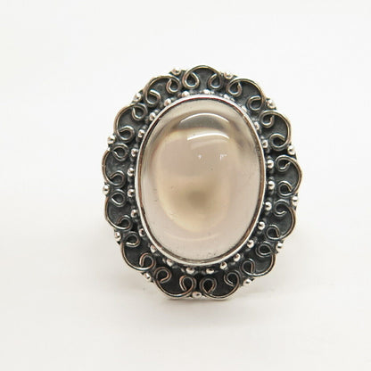 925 Sterling Silver Vintage Real Smoky Quartz Gem Ring Size 8 3/4