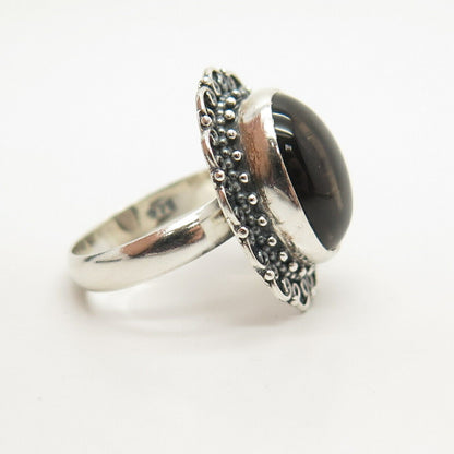 925 Sterling Silver Vintage Real Smoky Quartz Gem Ring Size 8 3/4