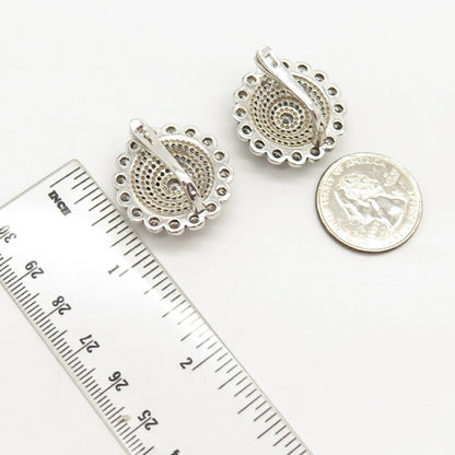 925 Sterling Silver Vintage Round-Cut C Z Floral Earrings