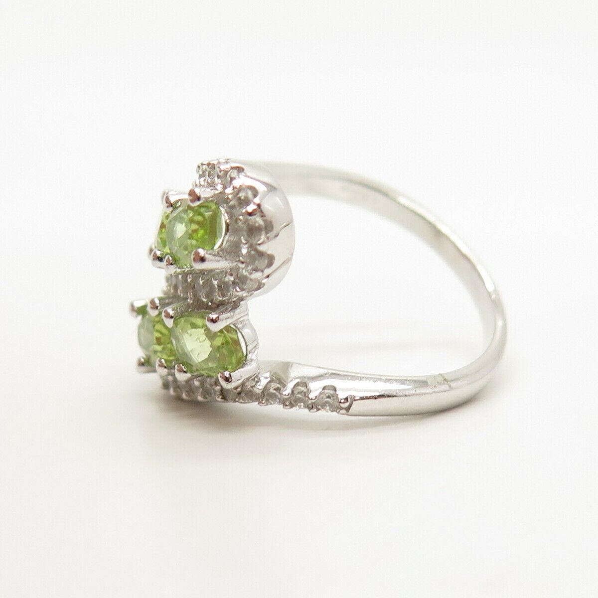 925 Sterling Silver Real White Topaz Emerald & Peridot Gem Wavy Ring Size 7 3/4