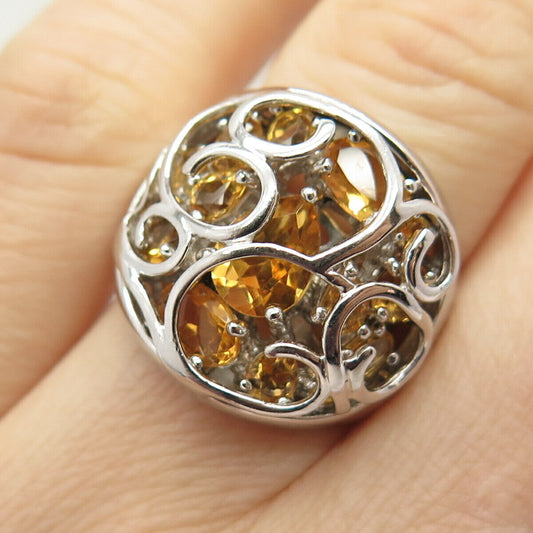 925 Sterling Silver Real Citrine Gemstone Ring Size 7