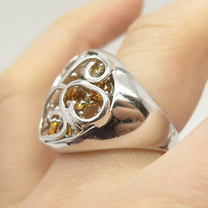 925 Sterling Silver Real Citrine Gemstone Ring Size 7