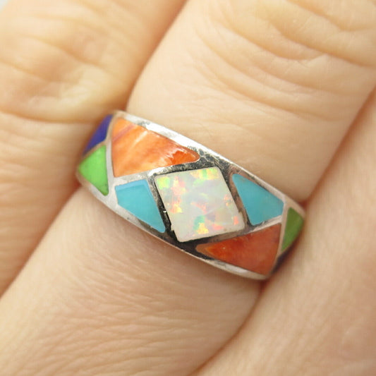 925 Sterling Silver Real Multi-Color Gemstone Ring Size 5 3/4