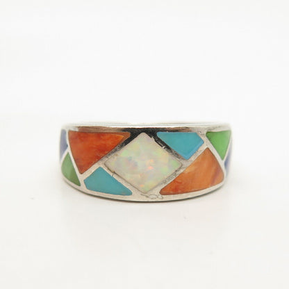 925 Sterling Silver Real Multi-Color Gemstone Ring Size 5 3/4