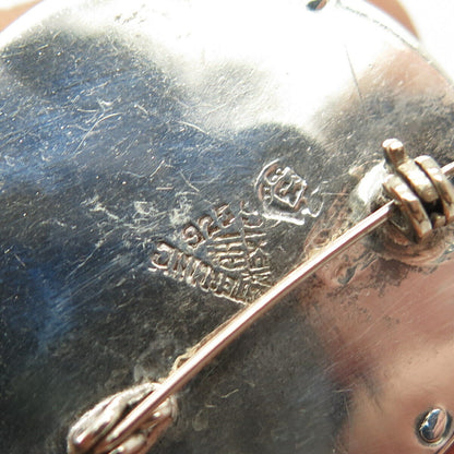 925 Sterling Silver Vintage Mexico Black Onyx & Azurite Gem Inlay Tribal Brooch