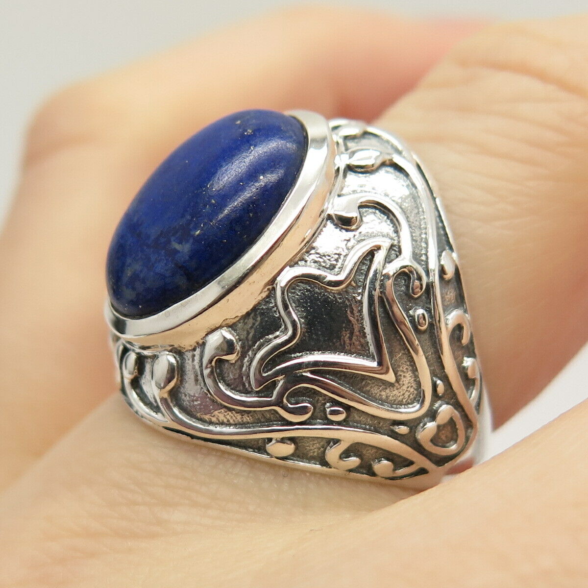 925 Sterling Silver Vintage Real Lapis Lazuli Gem Ring Size 7 1/4