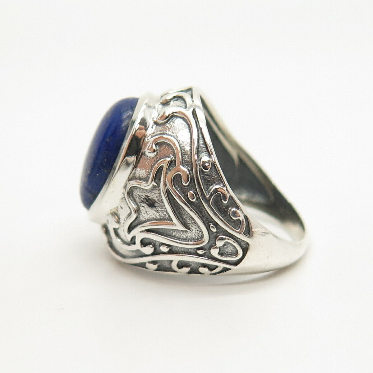 925 Sterling Silver Vintage Real Lapis Lazuli Gem Ring Size 7 1/4